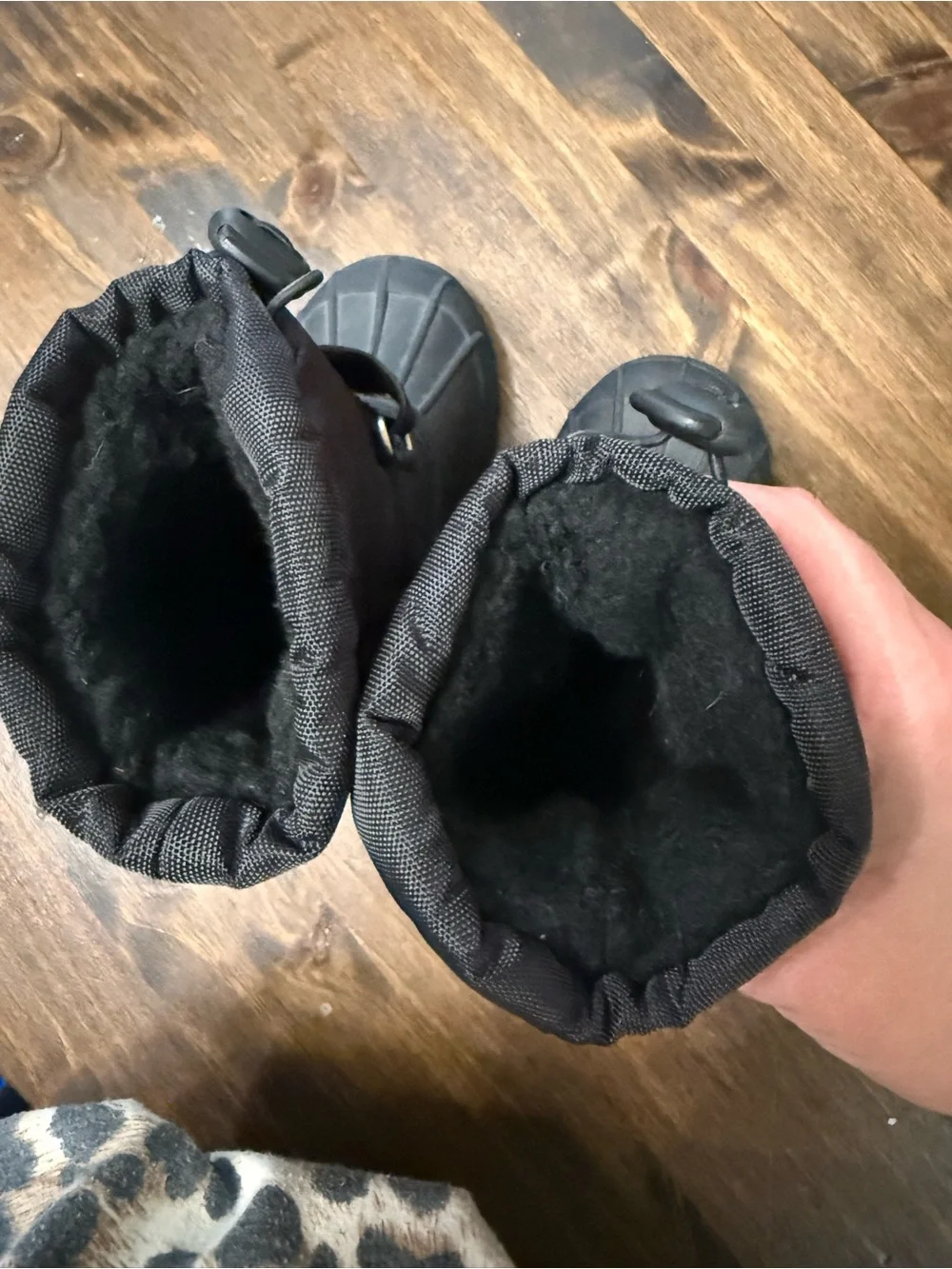 Kids Black Insulated Winter Boots with Adjustable Top